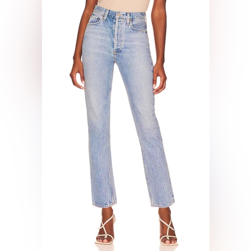 Agolde High Rise Straight Jeans in Light Blue